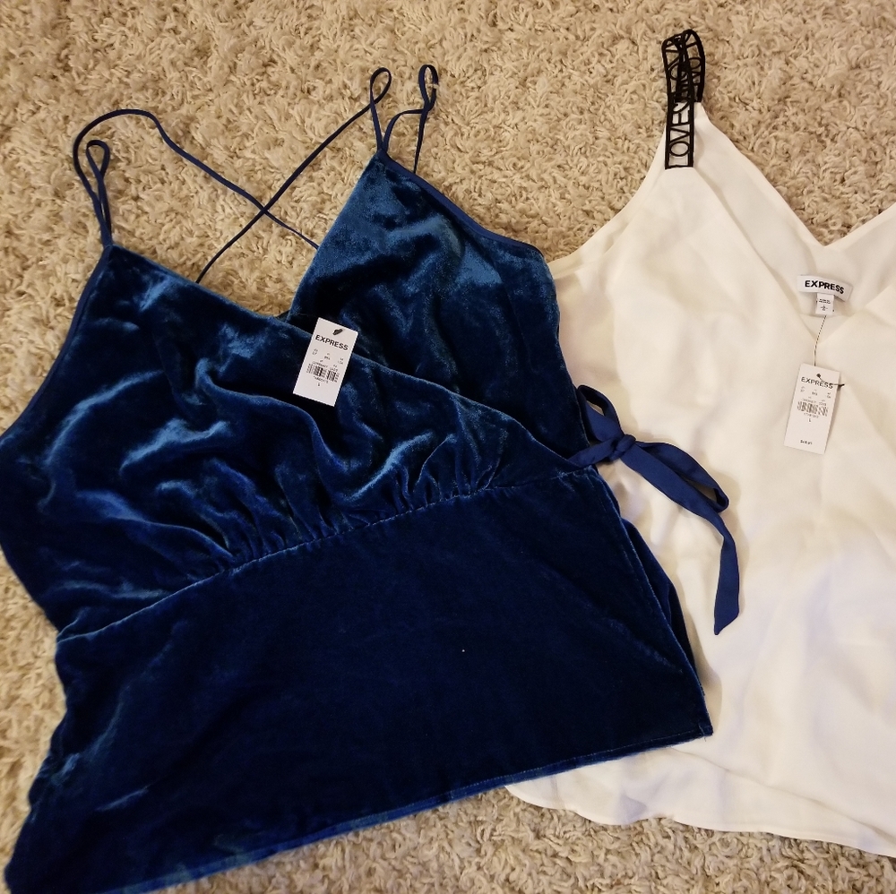 NWT Express Navy Blue Velvet Wrap Cami